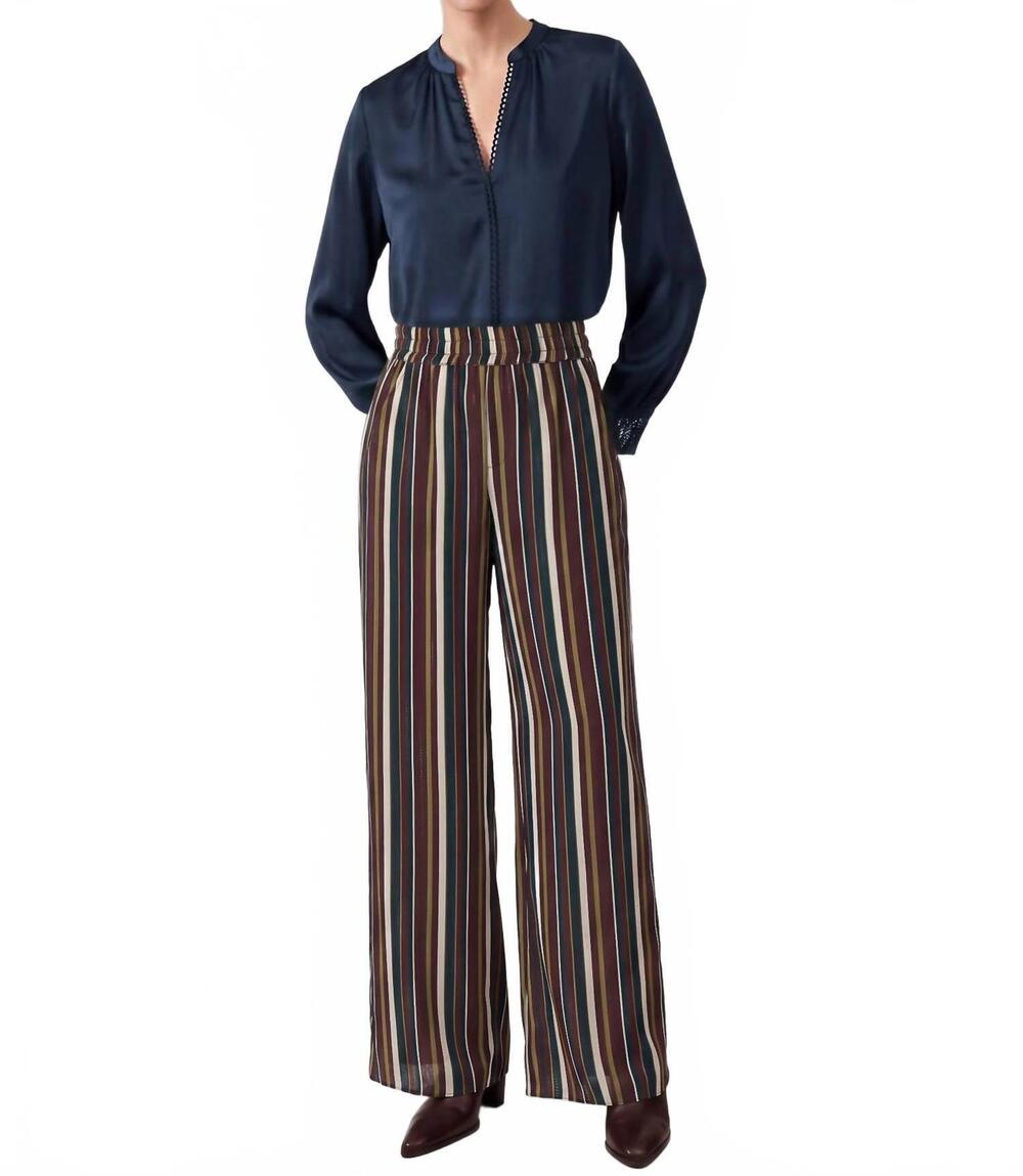 NEW CURRENT AIR striped wide leg pants in burgundy multi